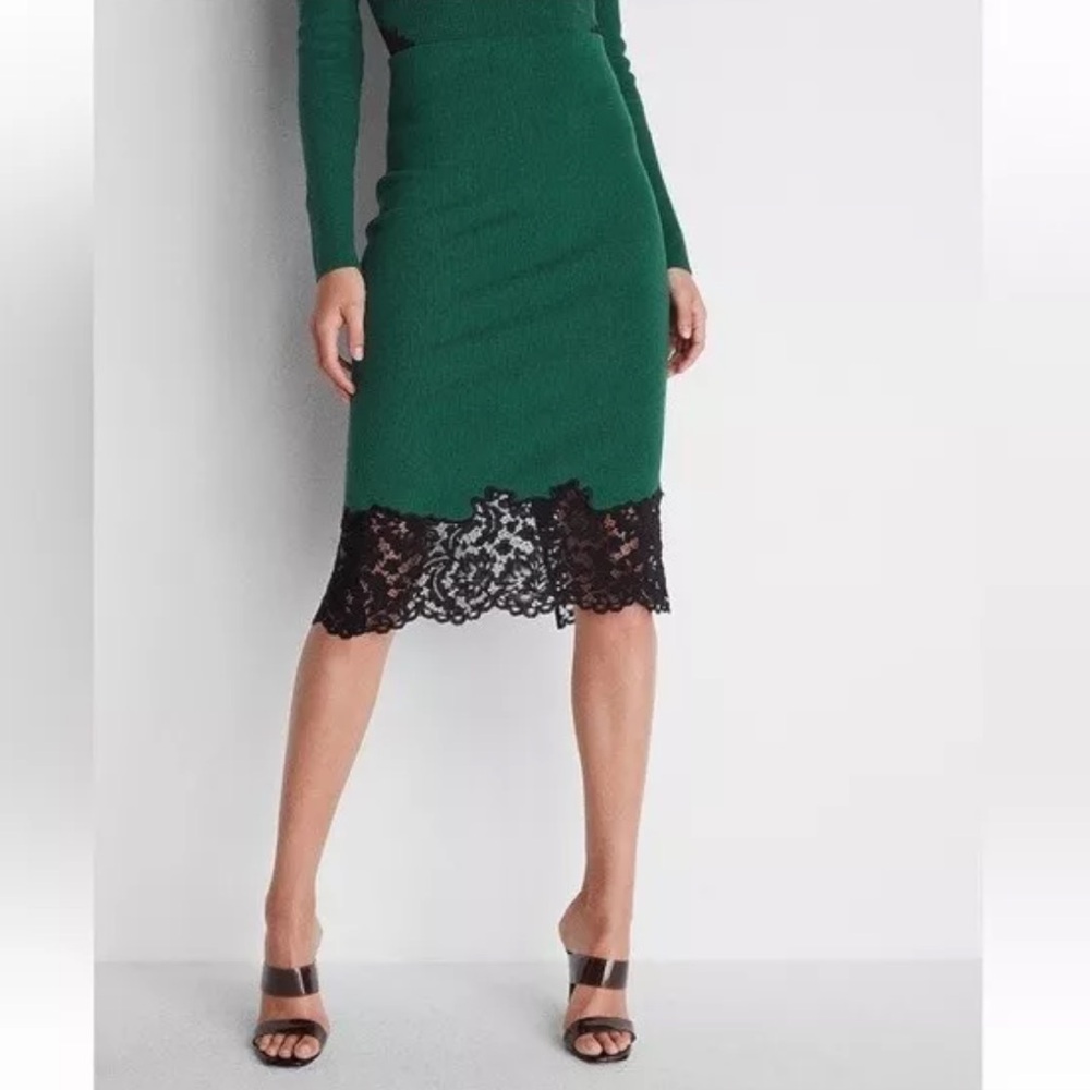 NWT EXPRESS Green and Black Lace Compression Pencil Skirt (Size S)